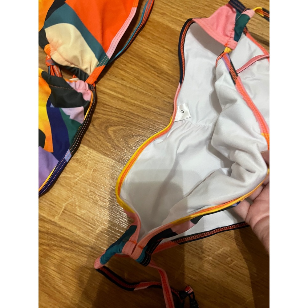 NEW Abstract Tropical Sunset Piece Bikini Set Skirt Medium Orange Green Yellow - Picture 6 of 14